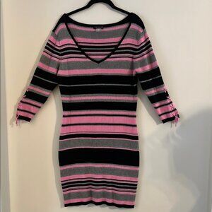 VENUS Women's Pink Silver Thread Striped Midi Sweater Dress Size L